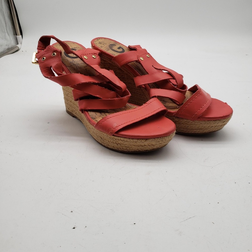 G By GUESS Shoes Womens Size 7.5 Pink Slingback Espadrille Wedge Sandals Strappy
